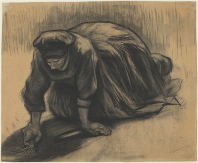 Bäuerin kniet und zieht Karotten von Vincent van Gogh
