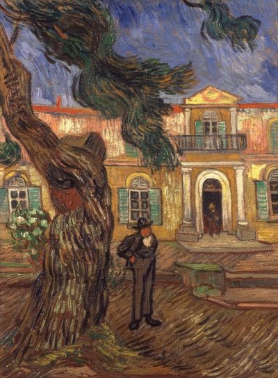 Pinie und Figur vor dem Hospital Saint-Paul von Vincent van Gogh