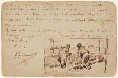 Postkarte mit zwei Bauern beim Graben, 1885 von Vincent van Gogh