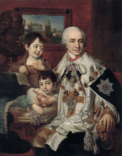 Porträt von Admiral Graf Grigory Grigoryevich Kushelev 1754-1833 mit Kindern, 1801 von Vladimir Lukich Borovikovsky