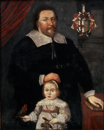 Sir Edward Lawrence mit seinem Sohn und einem Papagei von W. (attr. to) Flesshier