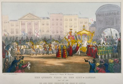 Ansicht von Temple Bar während des Besuchs von Königin Victoria in der City of London im Jahr 1837 von W Clerk