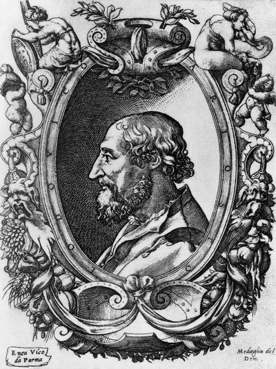 Porträt von Ludovico Ariosto (1474-1533), italienischer Dichter und Dramatiker, Medaglie del Doni, Gravur von Enea Vico (1523-1567) von John Ward Dunsmore