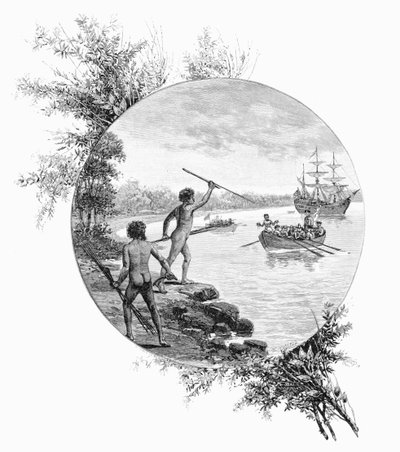 Eingeborene wehren sich gegen die Landung von Captain Cook, Australien, 1770 von W. Macleod