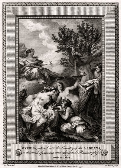 Myrrha, zurückgezogen ins Land der Sabäer, gebiert Adonis (1775) von W. Walker