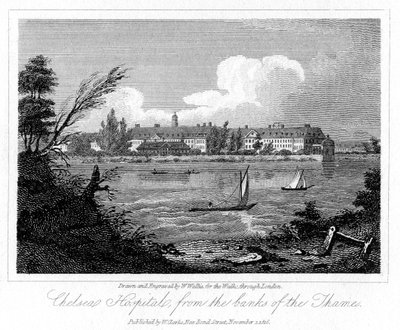 Chelsea Hospital, von den Ufern der Themse, London, 1816 von W. Wallis