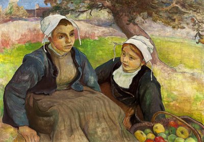 Zwei bretonische Frauen mit einem Korb Äpfel von Władysław Ślewiński
