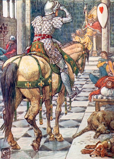 Perceval erlangt den Schild des schlagenden Herzens von Walter (after) Crane