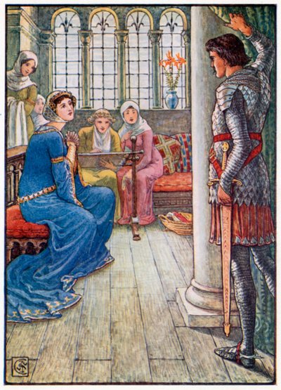 Sir Owen begrüßt die Dame des Brunnens von Walter (after) Crane