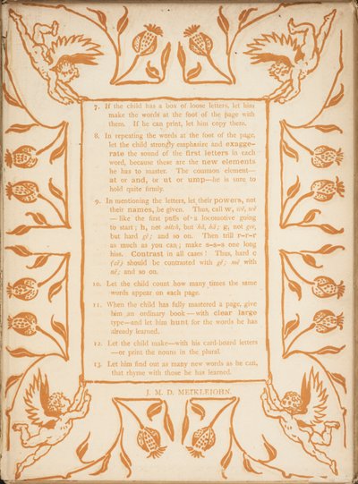 Methode zum Unterrichten des Goldenen Primers. Blumengrenzen mit Putten. von Walter Crane