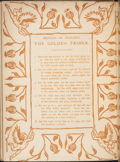 Methode zum Unterrichten des goldenen Primers. Blumengrenzen mit Putten. von Walter Crane