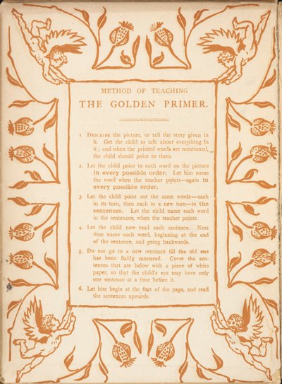 Methode zum Unterrichten des Golden Primer. Blumengrenze mit Putten. von Walter Crane