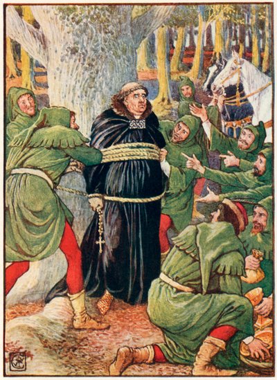 Der Abt von Saint Maries gefangen von Robin Hood von Walter Crane