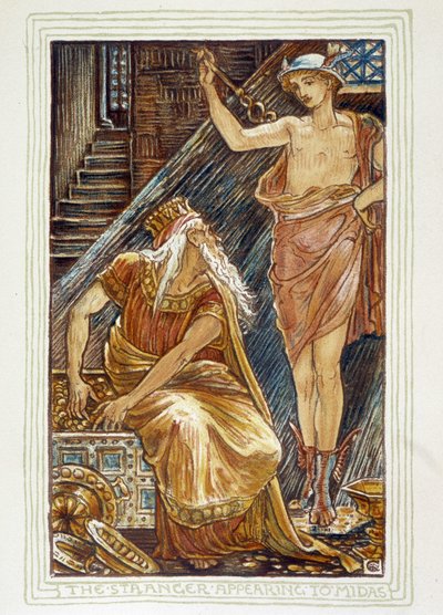 Der Fremde erscheint Midas (Hermes erscheint vor Midas) - in „A Wonder Book for Girls and Boys: Hawthorne“ von Walter Crane von Walter Crane