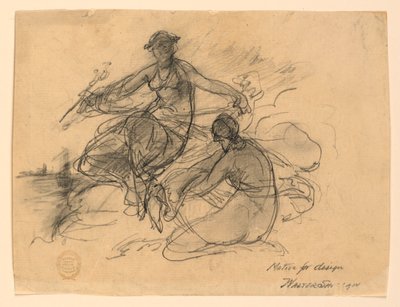 Handel und eine andere allegorische Figur (Motiv für Banknotendesign) von Walter Shirlaw