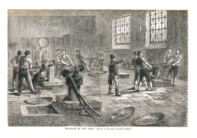 Das Innere der Münzstätte, nach einer Zeichnung von ca. 1800, 1878 von Walter Thornbury