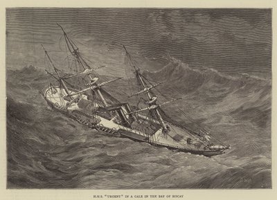 HMS Urgent in einem Sturm in der Biskaya von Walter William May