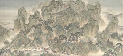 Die Südliche Inspektionstour des Kangxi-Kaisers, Schriftrolle Drei: Jinan bis Berg Tai, datierbar auf 1698 von Wang Hui
