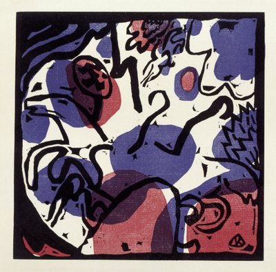 Drei Reiter in Rot, Blau und Schwarz (Illustration 20 aus: "Klänge", Einzelblatt) von Wassily Kandinsky