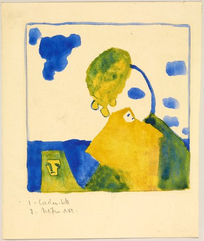 Zwei Gestalten vor Hügel mit Baum von Wassily Kandinsky