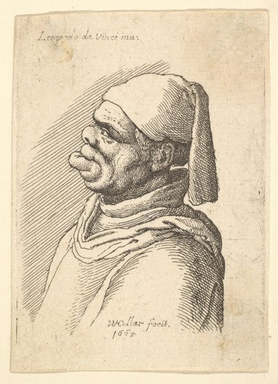 Büste eines deformierten Mannes mit Hut und dicker, hervorstehender Unterlippe im Profil nach links, 1625-77 von Wenceslaus Hollar