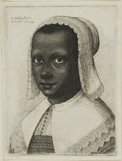 Kopf einer schwarzen Frau mit Spitzenkopftuch von Wenceslaus Hollar