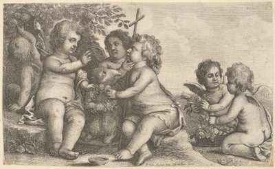 Jesus, Johannes der Täufer und vier Engel, 1625-77 von Wenceslaus Hollar