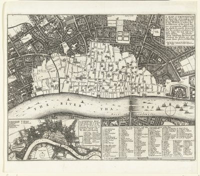 Grundriss von London nach dem großen Brand von 1666 von Wenceslaus Hollar