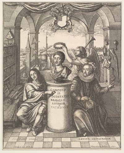 Die Royal Society, Frontispiz zu Thomas Sprat, Die Geschichte der Royal Society von Lond..., 1667 von Wenceslaus Hollar