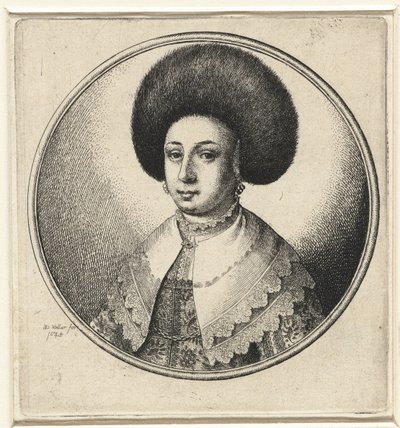 Frau mit Spitzenkragen, Ohrringen und Pelzmütze von Wenceslaus Hollar