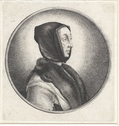 Frau mit schwarzem Kopftuch und Pelzstola von Wenceslaus Hollar