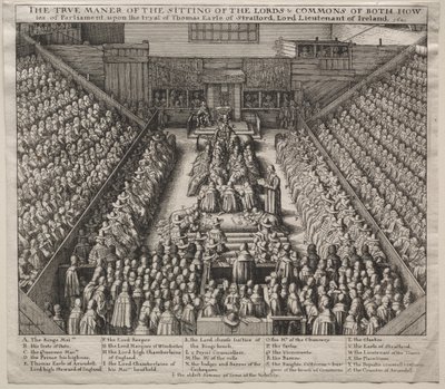 Westminster Hall, Innenansicht, mit dem Prozess des Earl of Strafford von Wenceslaus Hollar
