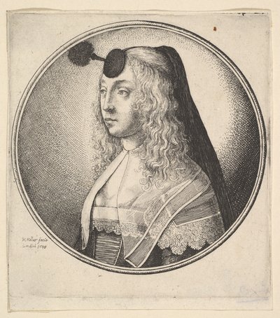 Frau mit Houpette auf der Stirn nach links gedreht von Wenceslaus Hollar