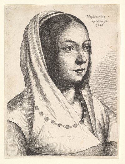 Junge Frau mit einem Schal auf dem Kopf, nach Bonsignori, 1645 von Wenceslaus Hollar
