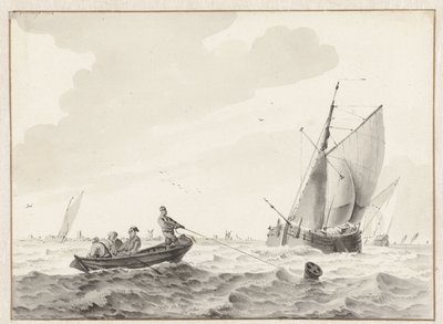 Wellenwasser mit einem Ruderboot bei einer Boje von Wigerus Vitringa