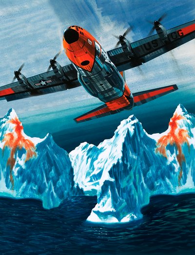 Ein Lockheed Hercules patrouilliert Eisberge für die Küstenwache von Wilf (20th century) Hardy