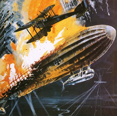 Abschuss eines Zeppelins während des Ersten Weltkriegs von Wilf (20th century) Hardy