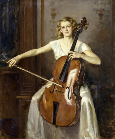 Porträt von Florence Hooton beim Cellospielen von Wilfred Gabriel de Glehn
