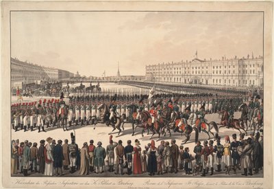Eine Überprüfung der russischen Infanterie auf dem Palastplatz in St. Petersburg, 1809-1813 von Wilhelm Kobell Ritter von