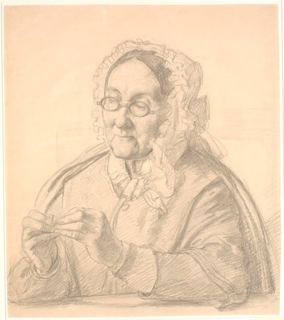 Alte Dame, die eine Nadel einfädelt von Wilhelm Marstrand