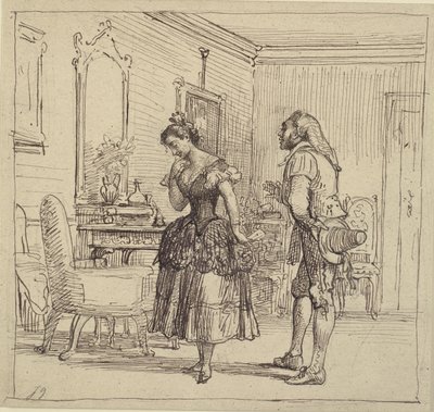 Rosina gibt Figaro den Brief für Graf Almaviva. (Der Barbier von Sevilla) von Wilhelm Marstrand