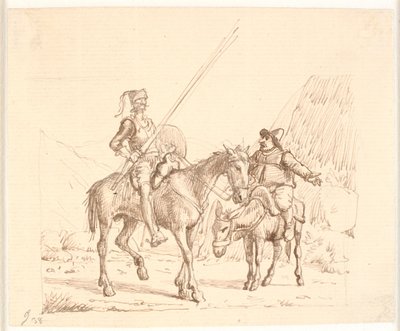 Sancho auf dem Esel erklärt Don Quixote etwas von Wilhelm Marstrand