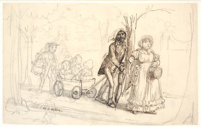 Schuhmacherfamilie auf dem Weg zum Picknick am Strandweg von Wilhelm Marstrand