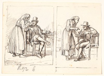 Zwei Szenen mit einer italienischen Frau, die mit einem älteren Mann spricht von Wilhelm Marstrand