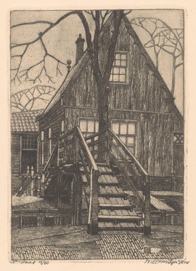 Haus mit Brücke in Westzaan von Willem Jansen (graveur) (signed by artist)