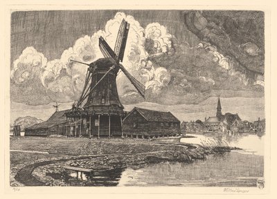 Mühle De Bonte Hen von Willem Jansen (graveur) (signed by artist)