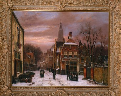 Eine winterliche Szene: eine niederländische Straße mit zahlreichen Figuren von Willem Koekkoek