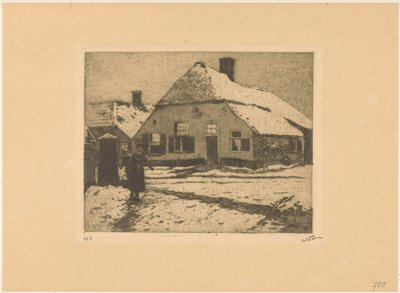 Verschneite Häuser an einer Straße in Ede von Willem Witsen (signed by artist)