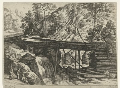 Berglandschaft mit hölzernem Aquädukt von Willem van Nieulandt (II)