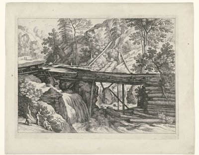 Berglandschaft mit hölzernem Aquädukt von Willem van Nieulandt (II)